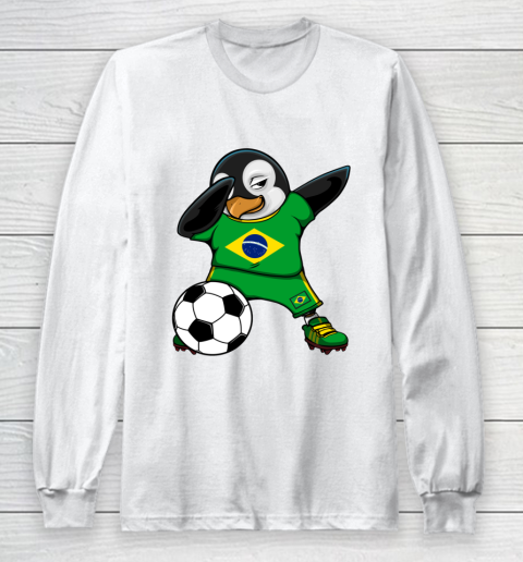 Dabbing Penguin Brazil Soccer Fans Jersey Football Lovers Long Sleeve T-Shirt