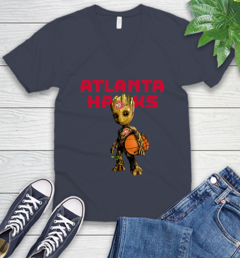 Atlanta Hawks NBA Basketball Groot Marvel Guardians Of The Galaxy V-Neck T-Shirt 9