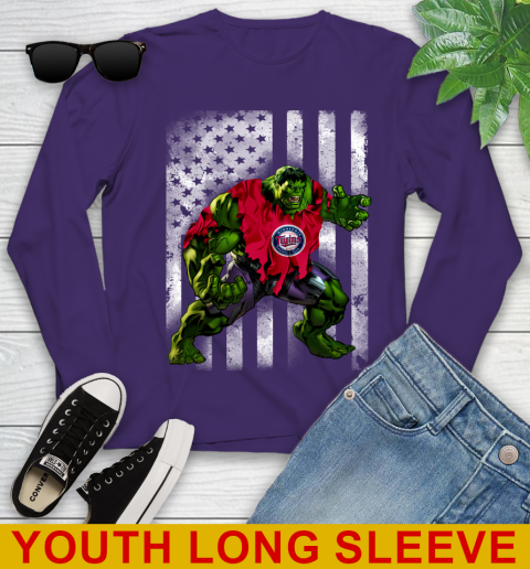 Minnesota Twins Hulk Marvel Avengers MLB Baseball American Flag Youth Long Sleeve 4