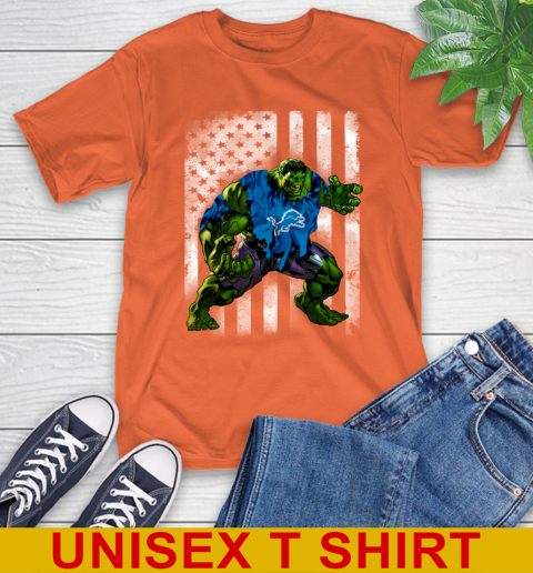 Detroit Lions Hulk Marvel Avengers NFL Football American Flag T-Shirt 4
