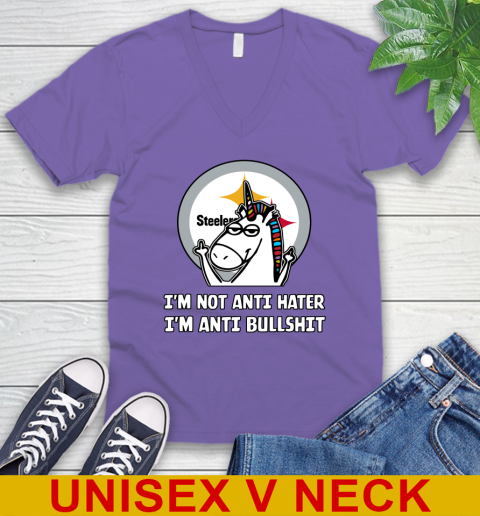 Pittsburgh Steelers NFL Football Unicorn I'm Not Anti Hater I'm Anti Bullshit V-Neck T-Shirt 9