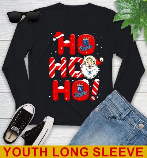 Kansas City Royals MLB Baseball Ho Ho Ho Santa Claus Merry Christmas Shirt Youth Long Sleeve