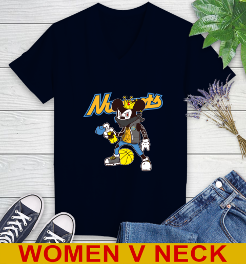 Denver Nuggets NBA Basketball Mickey Peace Sign Sports Women's V-Neck T-Shirt 3