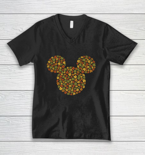 Disney Mickey Mouse Icon Autumn Fall Leaves V-Neck T-Shirt
