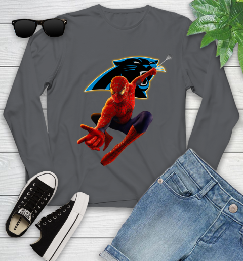 NFL Spider Man Avengers Endgame Football Carolina Panthers Youth Long Sleeve 8