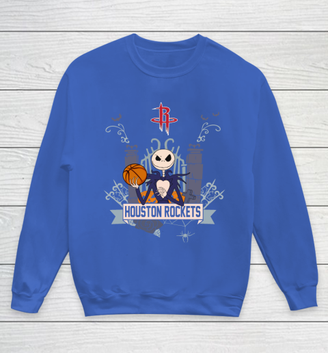 NBA Houston Rockets Basketball Jack Skellington Halloween Youth Sweatshirt 6