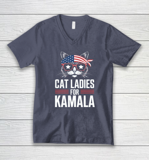 Cat Ladies for Kamala Funny Cat 2024 President Kamala Harris V-Neck T-Shirt 6