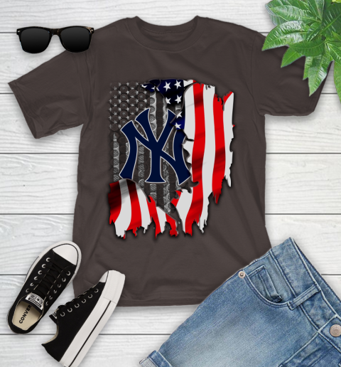 New York Yankees MLB Baseball American Flag Youth T-Shirt 7