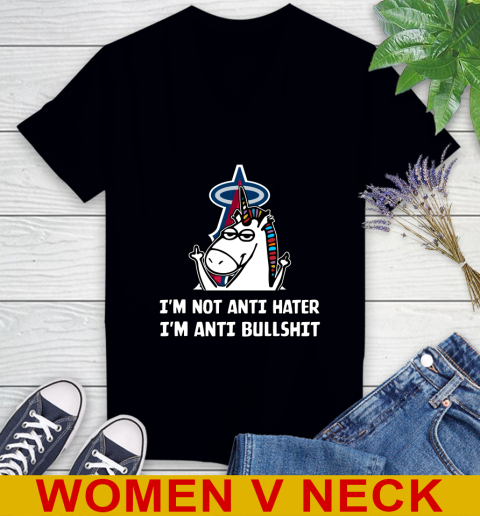Los Angeles Angels MLB Baseball Unicorn I'm Not Anti Hater I'm Anti Bullshit (1) Women's V-Neck T-Shirt 2