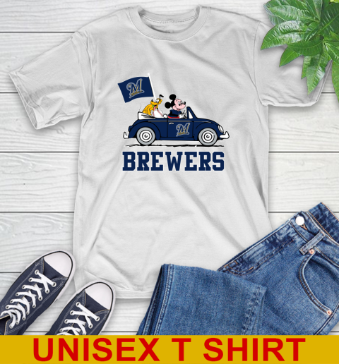 MLB Baseball Milwaukee Brewers Pluto Mickey Driving Disney Shirt T-Shirt
