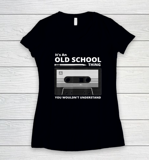 Old School 80s Cassette Tape Pencil Roll Fix Throwback Music Women's V-Neck T-Shirt