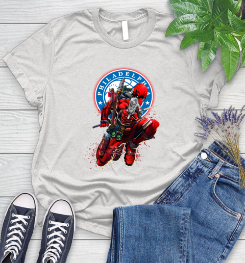 NBA Deadpool Marvel Comics Sports Basketball Philadelphia 76ers Women's T-Shirt