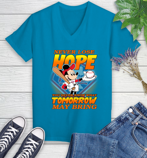 Philadelphia Phillies MLB Baseball Mickey Disney Never Lose Hope Women's V-Neck T-Shirt 7