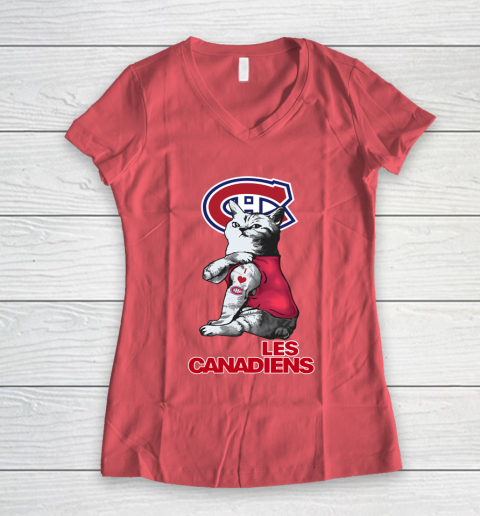 NHL My Cat Loves Montreal Canadiens Hockey Women's V-Neck T-Shirt 4