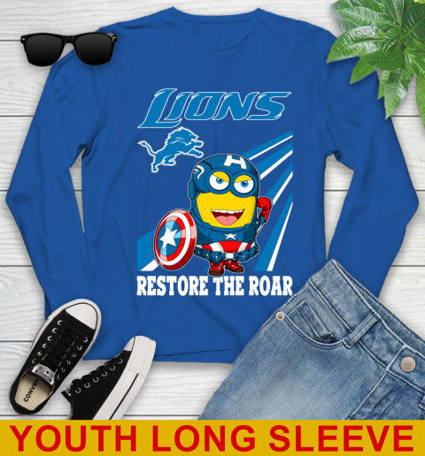 NFL Football Detroit Lions Captain America Marvel Avengers Minion Shirt Youth Long Sleeve 10