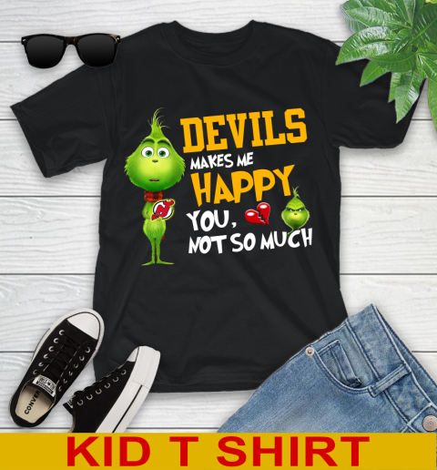 NHL New Jersey Devils Makes Me Happy You Not So Much Grinch Hockey Sports Youth T-Shirt