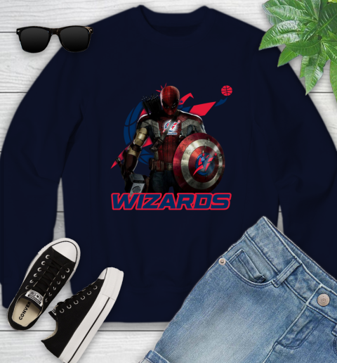 Washington Wizards NBA Basketball Captain America Thor Spider Man Hawkeye Avengers Youth Sweatshirt 3