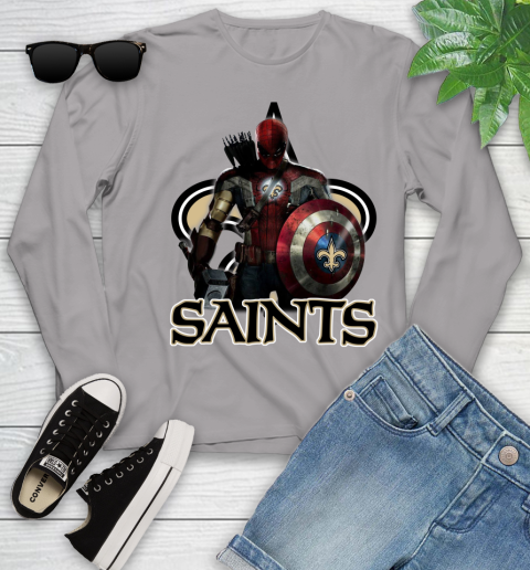 NFL Captain America Thor Spider Man Hawkeye Avengers Endgame Football New Orleans Saints Youth Long Sleeve 5