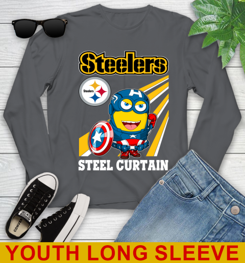 NFL Football Pittsburgh Steelers Captain America Marvel Avengers Minion Shirt Youth Long Sleeve 9