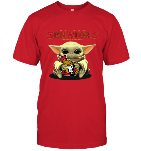 Baby Yoda Hugs The Ottawa Senators Ice Hockey Unisex Jersey Tee
