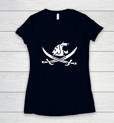 WSU Pirate Shirt Mike Leach WSU Pirate Sword Women's V-Neck T-Shirt 2