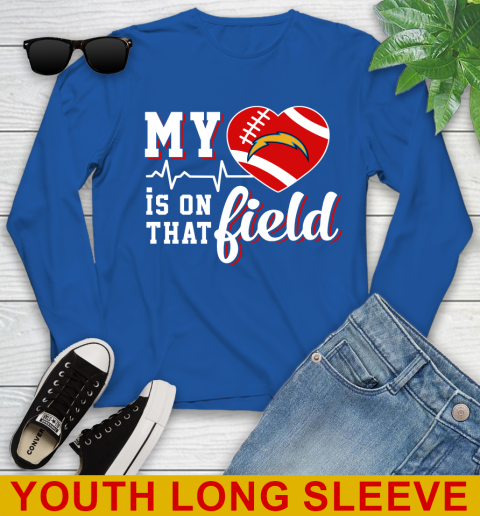 NFL My Heart Is On That Field Football Sports Los Angeles Chargers Youth Long Sleeve 10