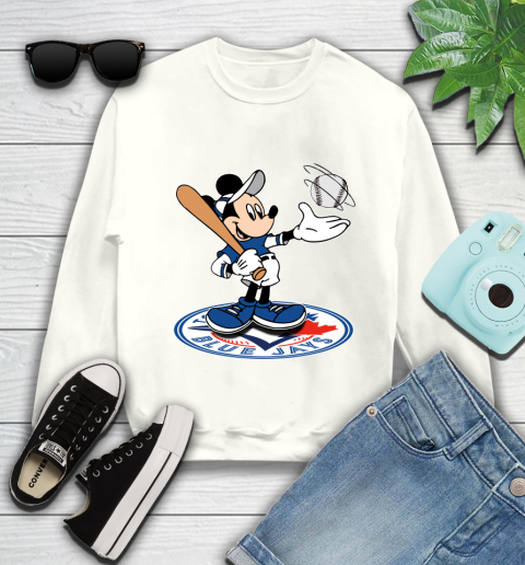 MLB Baseball Toronto Blue Jays Cheerful Mickey Disney Shirt Youth Sweatshirt 2
