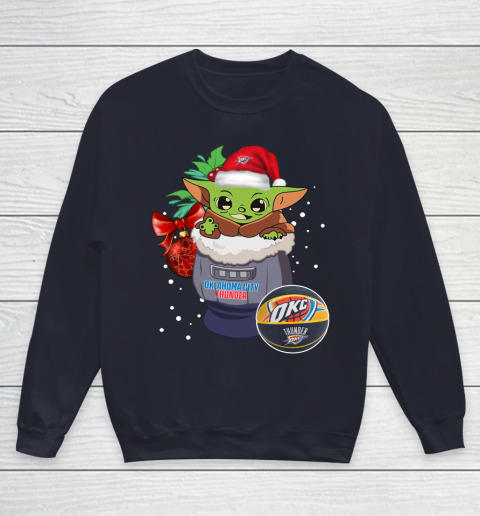 Oklahoma City Thunder Christmas Baby Yoda Star Wars Funny Happy NBA Youth Sweatshirt 3