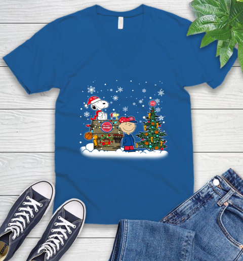 Detroit Pistons NBA Basketball Christmas The Peanuts Movie Snoopy Championship V-Neck T-Shirt 5