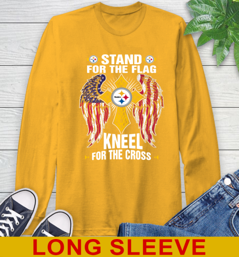 NFL Football Pittsburgh Steelers Stand For Flag Kneel For The Cross Shirt Long Sleeve T-Shirt 2