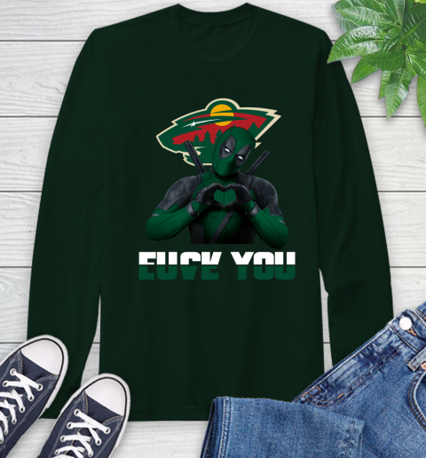 NHL Minnesota Wild Deadpool Love You Fuck You Hockey Sports Long Sleeve T-Shirt 7