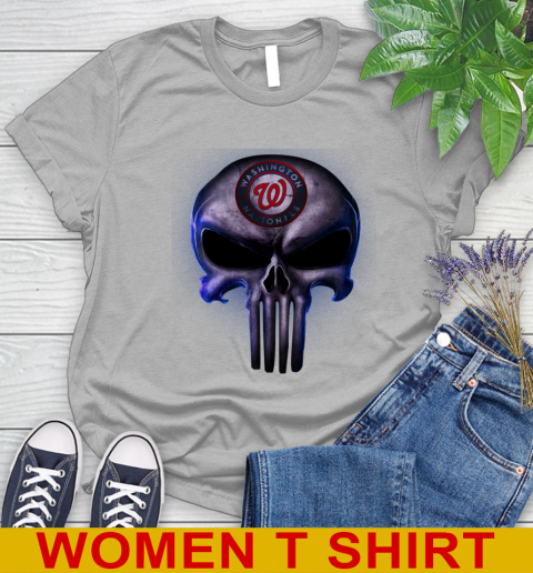 Washington Nationals MLB Baseball Punisher Skull Sports Women's T-Shirt 5