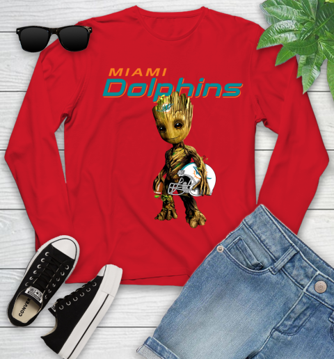 Miami Dolphins NFL Football Groot Marvel Guardians Of The Galaxy Youth Long Sleeve 11