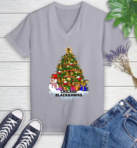 Chicago Blackhawks Merry Christmas NHL Hockey Sports Women's V-Neck T-Shirt 4