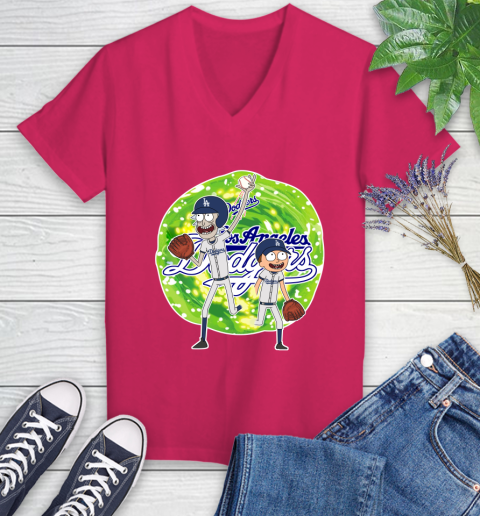 MLB Los Angeles Dodgers Rick And Morty Baseball Sports Women's V-Neck T-Shirt 9