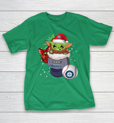 Seattle Mariners Christmas Baby Yoda Star Wars Funny Happy MLB T-Shirt