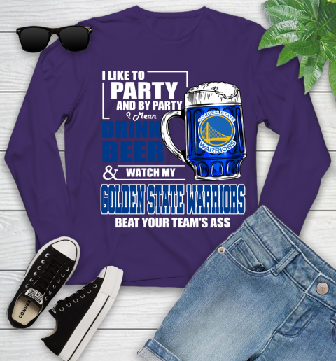 NBA Drink Beer and Watch My Golden State Warriors Beat Your Team's Ass Basketball Youth Long Sleeve - Image 5