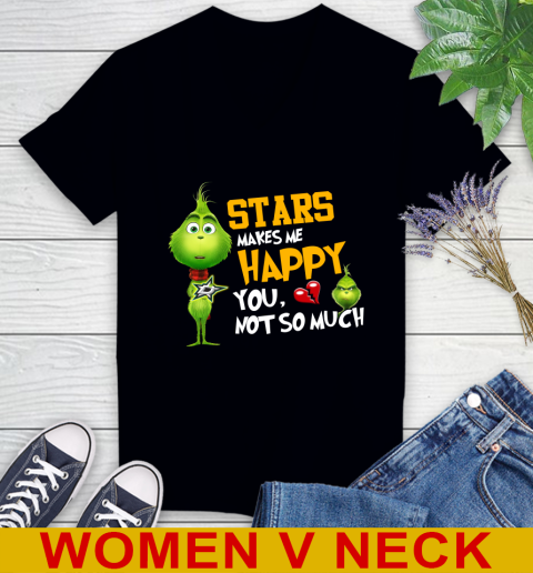 NHL Dallas Stars Makes Me Happy You Not So Much Grinch Hockey Sports Women's V-Neck T-Shirt