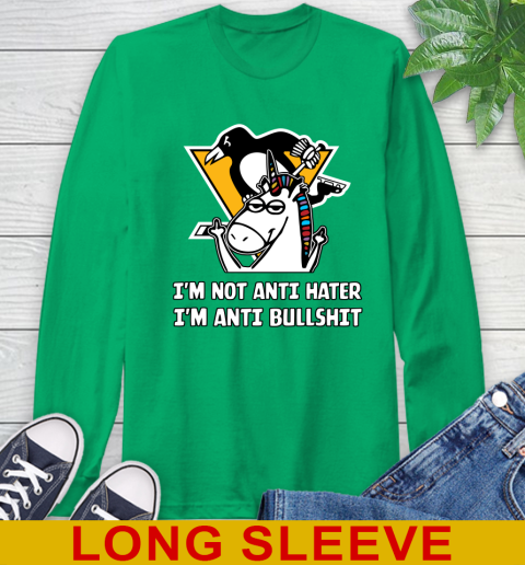 Pittsburgh Penguins NHL Hockey Unicorn I'm Not Anti Hater I'm Anti Bullshit Long Sleeve T-Shirt 7