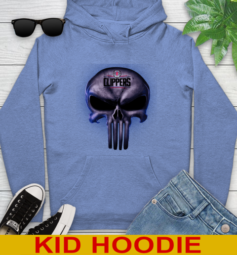 LA Clippers NBA Basketball Punisher Skull Sports Youth Hoodie 12