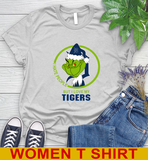 Detroit Tigers MLB Christmas Grinch I Hate People But I Love My Favorite Baseball Team Women's T-Shirt