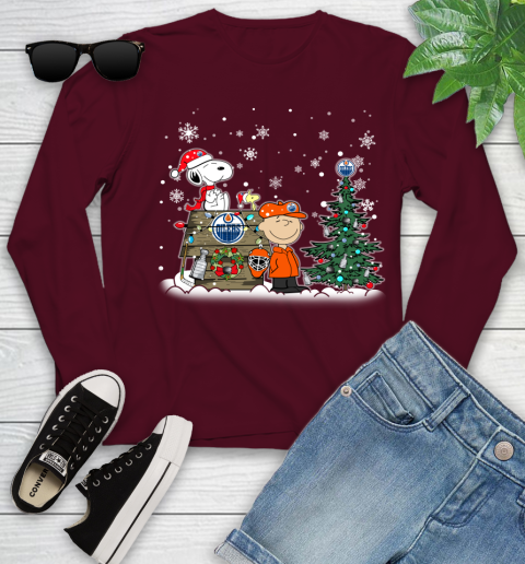 NHL Edmonton Oilers Snoopy Charlie Brown Woodstock Christmas Stanley Cup Hockey Youth Long Sleeve 6