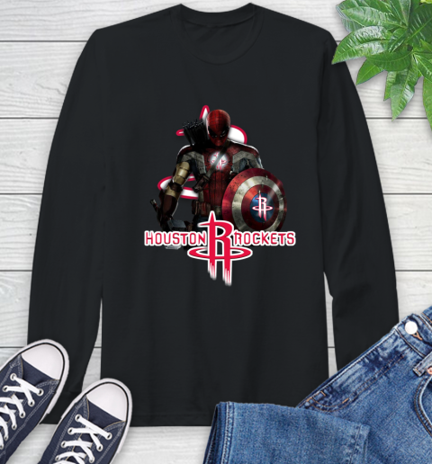 Houston Rockets NBA Basketball Captain America Thor Spider Man Hawkeye Avengers Long Sleeve T-Shirt 2