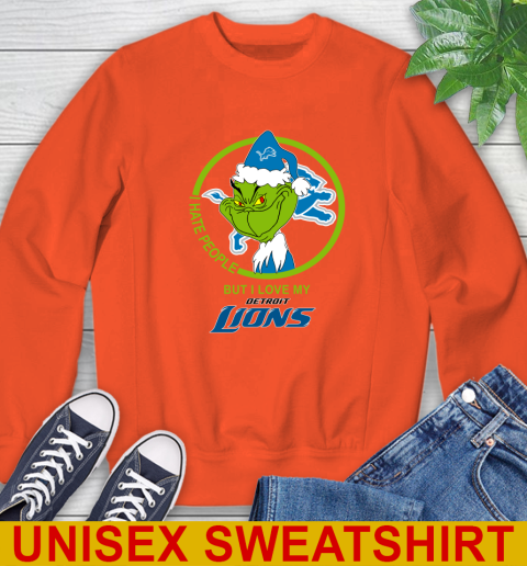 Detroit Lions NFL Christmas Grinch I Hate People But I Love My Favorite Football Team Sweatshirt 4