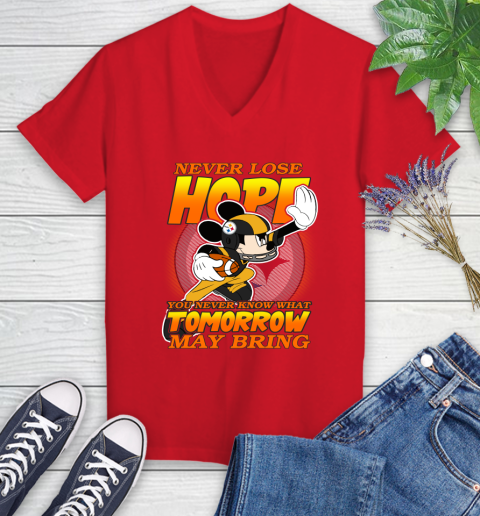 Pittsburgh Steelers NFL Football Mickey Disney Never Lose Hope Women's V-Neck T-Shirt 11