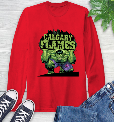 Calgary Flames NHL Hockey Incredible Hulk Marvel Avengers Sports Long Sleeve T-Shirt 10