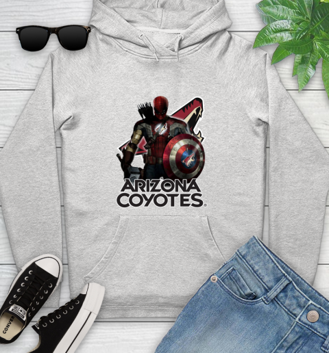 NHL Captain America Thor Spider Man Hawkeye Avengers Endgame Hockey Arizona Coyotes Youth Hoodie
