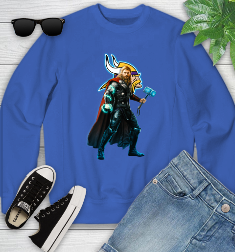 NFL Thor Avengers Endgame Football Minnesota Vikings Youth Sweatshirt 8