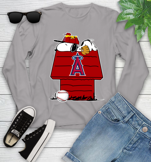 MLB Los Angeles Angels Snoopy Woodstock The Peanuts Movie Baseball T Shirt Youth Long Sleeve 5