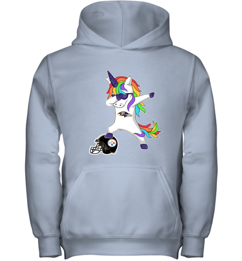 Football Dabbing Unicorn Steps On Helmet Baltimore Ravens Youth Hoodie